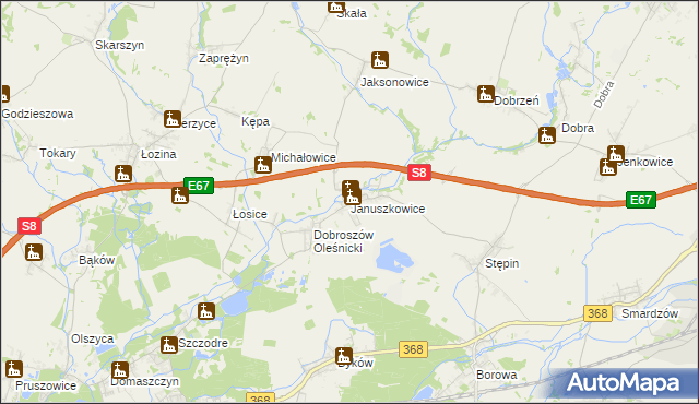 mapa Januszkowice gmina Długołęka, Januszkowice gmina Długołęka na mapie Targeo
