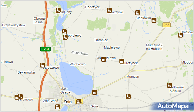 mapa Januszkowo gmina Żnin, Januszkowo gmina Żnin na mapie Targeo