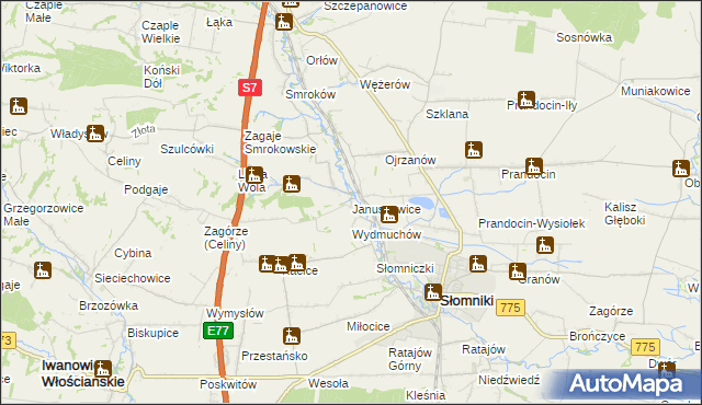 mapa Januszowice gmina Słomniki, Januszowice gmina Słomniki na mapie Targeo