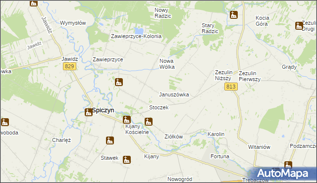 mapa Januszówka gmina Spiczyn, Januszówka gmina Spiczyn na mapie Targeo