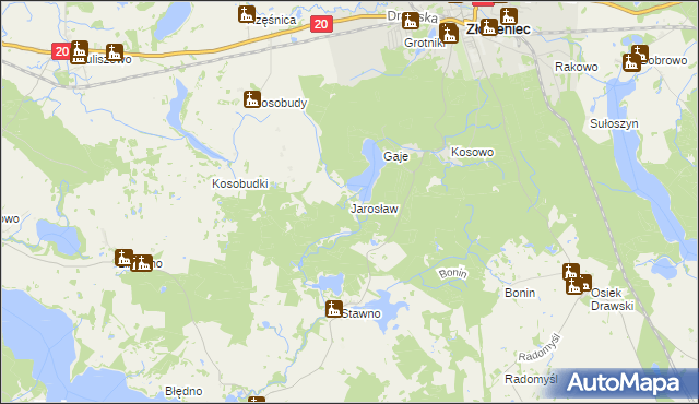 mapa Jarosław gmina Złocieniec, Jarosław gmina Złocieniec na mapie Targeo