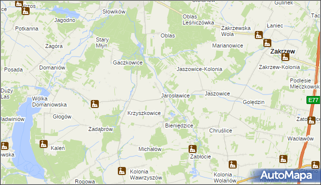 mapa Jarosławice gmina Wolanów, Jarosławice gmina Wolanów na mapie Targeo