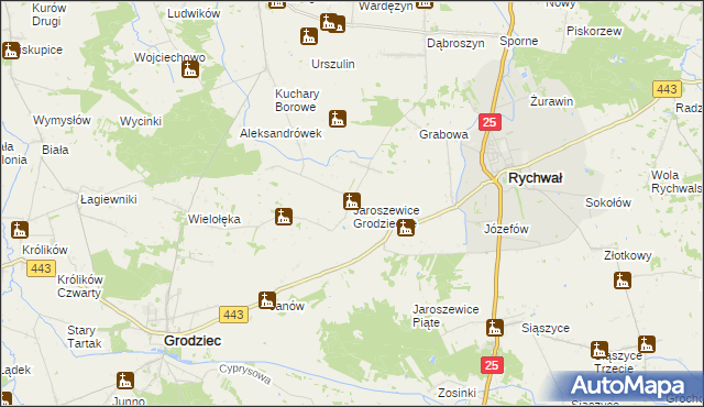 mapa Jaroszewice Grodzieckie, Jaroszewice Grodzieckie na mapie Targeo