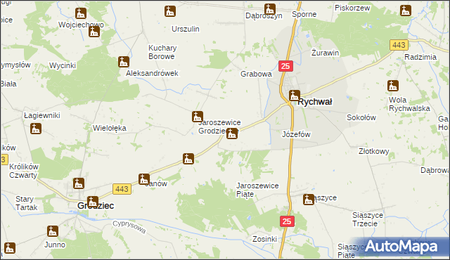 mapa Jaroszewice Rychwalskie, Jaroszewice Rychwalskie na mapie Targeo