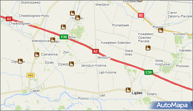 mapa Jaroszyn gmina Lądek, Jaroszyn gmina Lądek na mapie Targeo