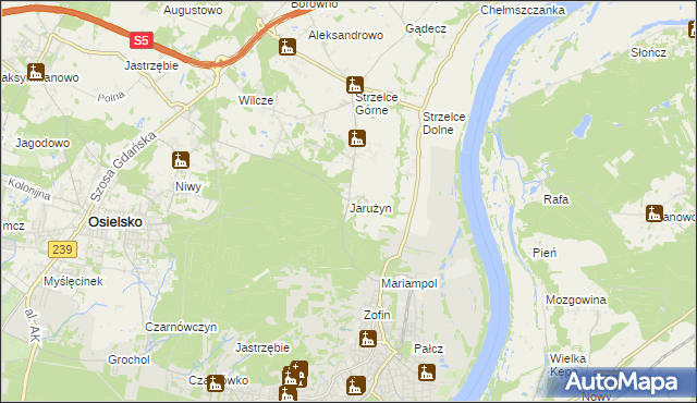 mapa Jarużyn gmina Osielsko, Jarużyn gmina Osielsko na mapie Targeo