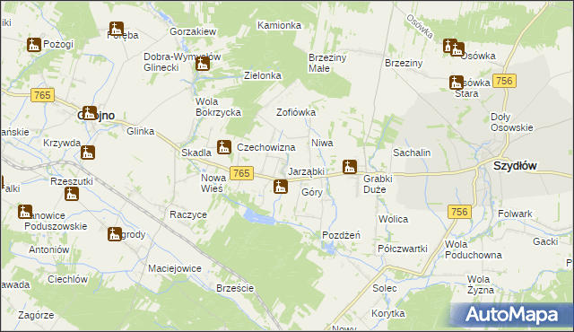 mapa Jarząbki gmina Gnojno, Jarząbki gmina Gnojno na mapie Targeo