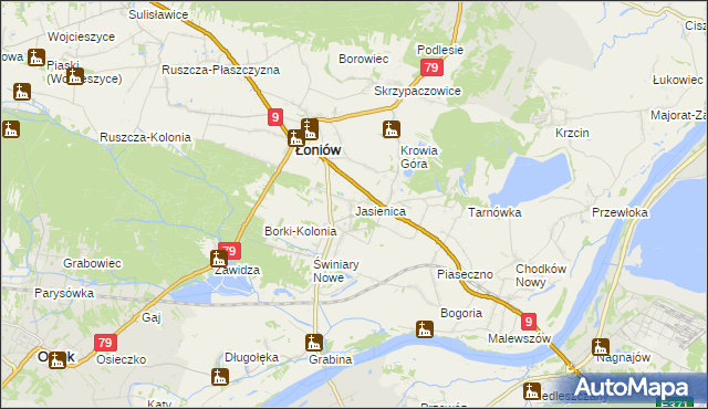 mapa Jasienica gmina Łoniów, Jasienica gmina Łoniów na mapie Targeo