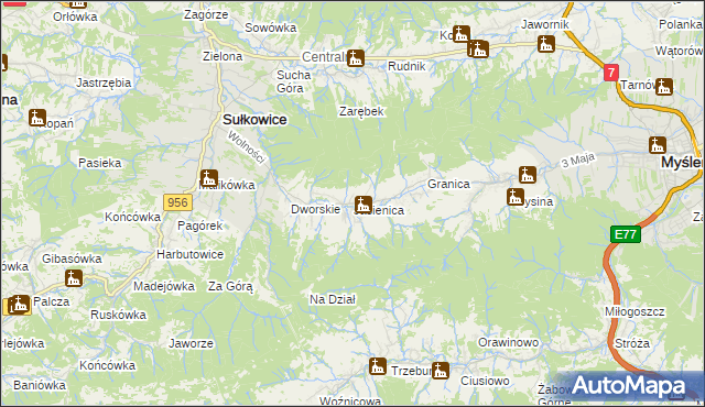 mapa Jasienica gmina Myślenice, Jasienica gmina Myślenice na mapie Targeo
