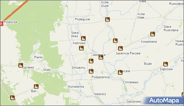 mapa Jasienica gmina Ostrów Mazowiecka, Jasienica gmina Ostrów Mazowiecka na mapie Targeo