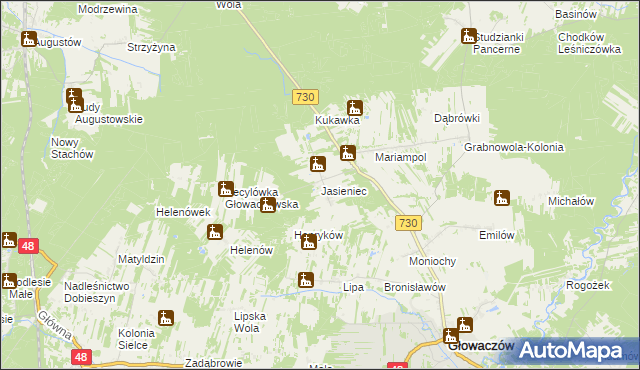 mapa Jasieniec gmina Głowaczów, Jasieniec gmina Głowaczów na mapie Targeo