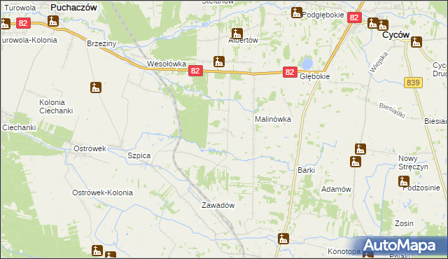 mapa Jasieniec gmina Puchaczów, Jasieniec gmina Puchaczów na mapie Targeo