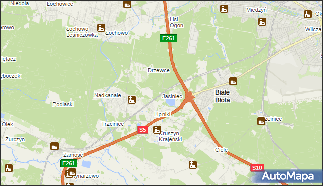 mapa Jasiniec gmina Białe Błota, Jasiniec gmina Białe Błota na mapie Targeo