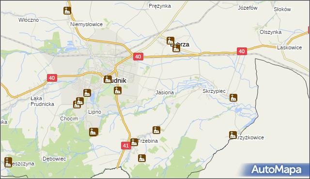 mapa Jasiona gmina Lubrza, Jasiona gmina Lubrza na mapie Targeo