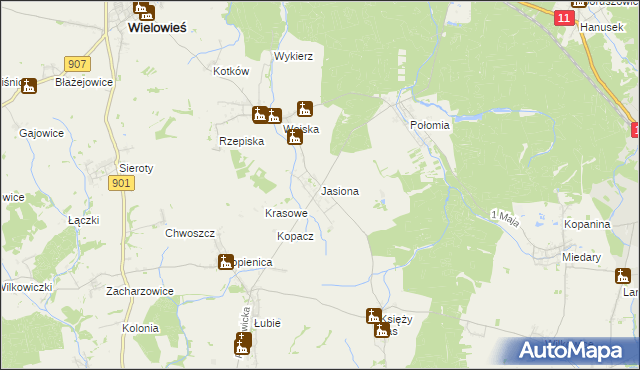 mapa Jasiona gmina Zbrosławice, Jasiona gmina Zbrosławice na mapie Targeo