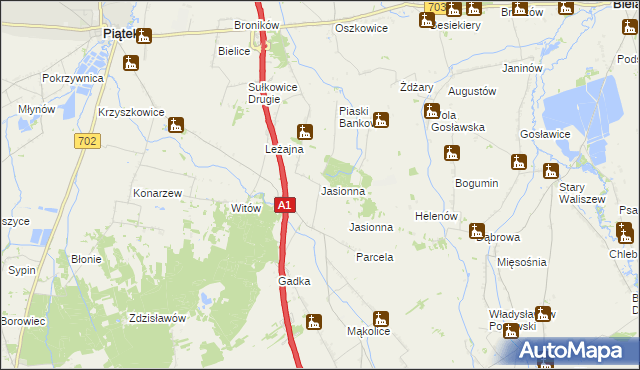 mapa Jasionna gmina Piątek, Jasionna gmina Piątek na mapie Targeo