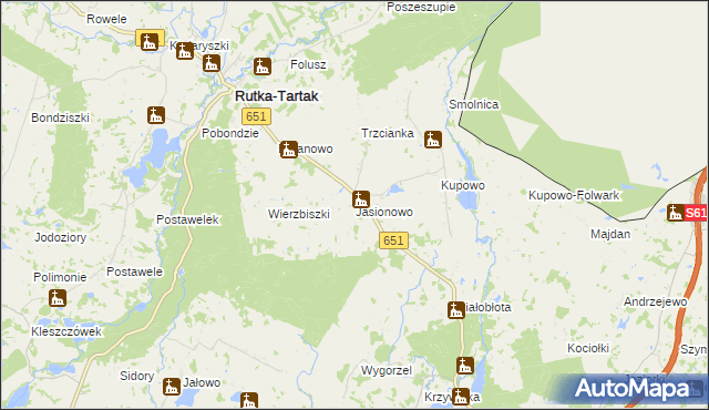 mapa Jasionowo gmina Rutka-Tartak, Jasionowo gmina Rutka-Tartak na mapie Targeo