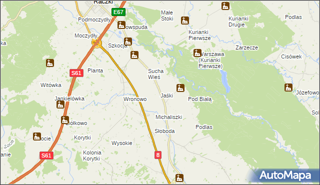 mapa Jaśki gmina Raczki, Jaśki gmina Raczki na mapie Targeo