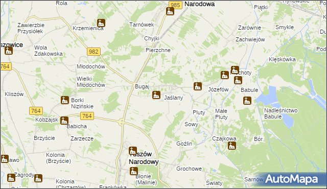 mapa Jaślany, Jaślany na mapie Targeo