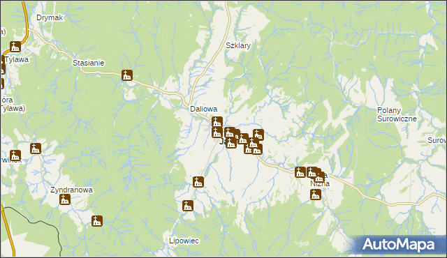 mapa Jaśliska, Jaśliska na mapie Targeo