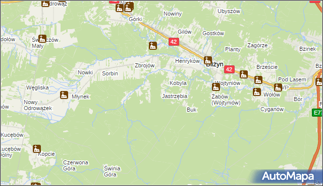 mapa Jastrzębia gmina Bliżyn, Jastrzębia gmina Bliżyn na mapie Targeo