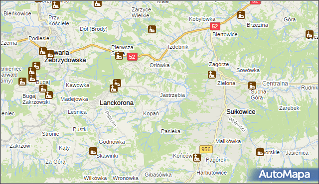 mapa Jastrzębia gmina Lanckorona, Jastrzębia gmina Lanckorona na mapie Targeo