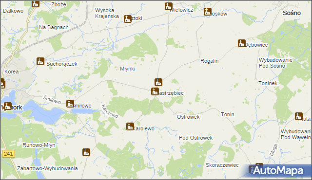 mapa Jastrzębiec gmina Więcbork, Jastrzębiec gmina Więcbork na mapie Targeo