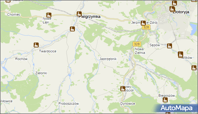 mapa Jastrzębnik gmina Pielgrzymka, Jastrzębnik gmina Pielgrzymka na mapie Targeo