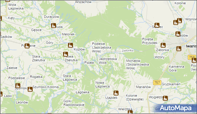 mapa Jastrzębska Wola, Jastrzębska Wola na mapie Targeo