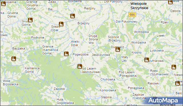 mapa Jaszczurowa gmina Wiśniowa, Jaszczurowa gmina Wiśniowa na mapie Targeo