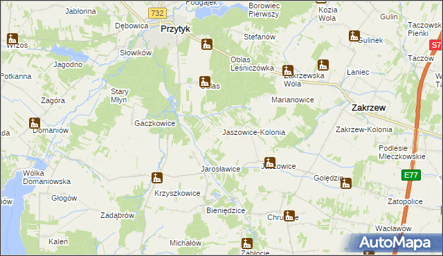 mapa Jaszowice-Kolonia, Jaszowice-Kolonia na mapie Targeo