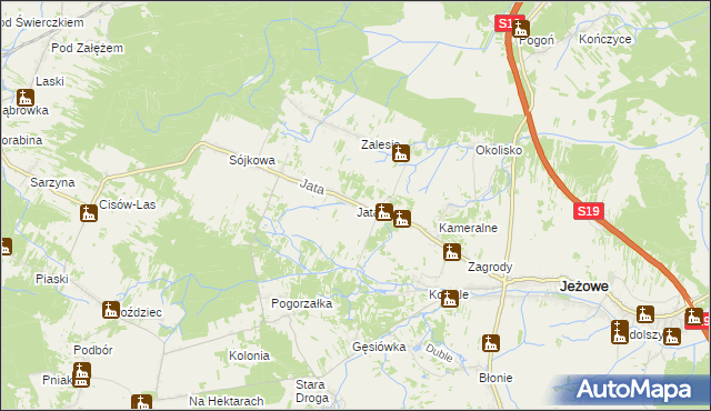 mapa Jata gmina Jeżowe, Jata gmina Jeżowe na mapie Targeo