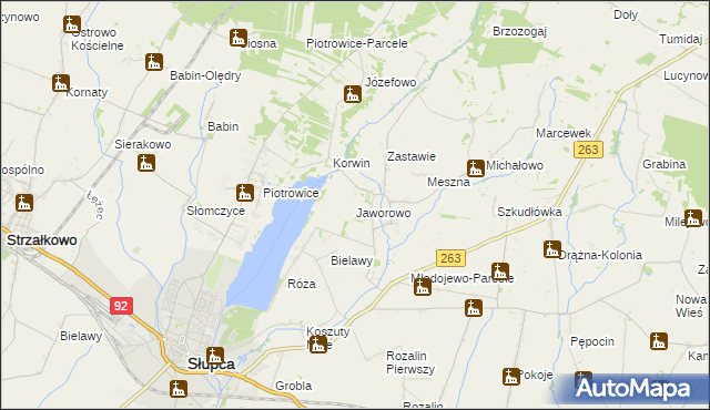 mapa Jaworowo gmina Słupca, Jaworowo gmina Słupca na mapie Targeo