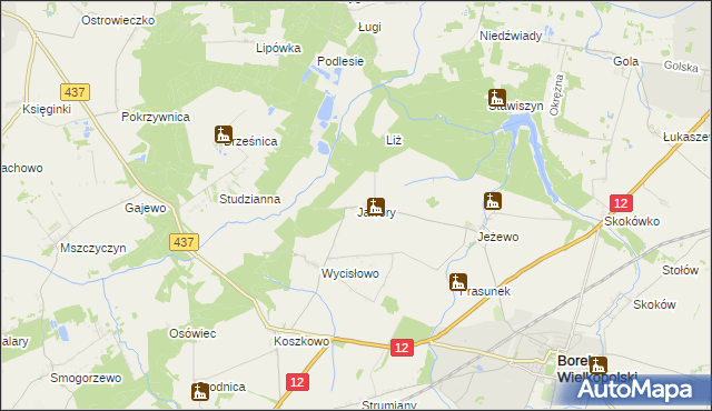 mapa Jawory gmina Borek Wielkopolski, Jawory gmina Borek Wielkopolski na mapie Targeo