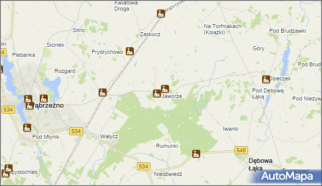 mapa Jaworze gmina Ryńsk, Jaworze gmina Ryńsk na mapie Targeo