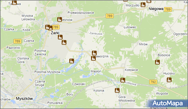 mapa Jaworznik gmina Żarki, Jaworznik gmina Żarki na mapie Targeo