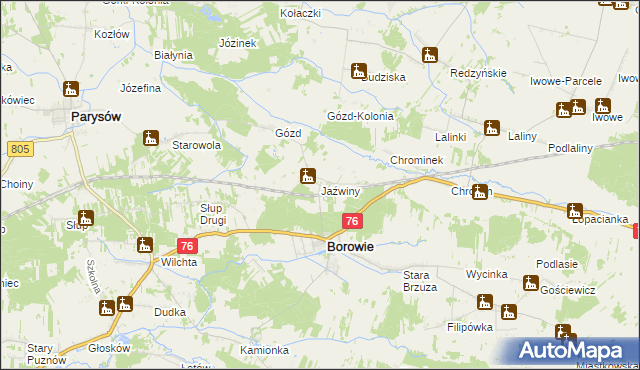 mapa Jaźwiny gmina Borowie, Jaźwiny gmina Borowie na mapie Targeo