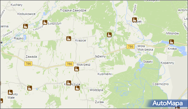 mapa Jaźwiny gmina Mstów, Jaźwiny gmina Mstów na mapie Targeo