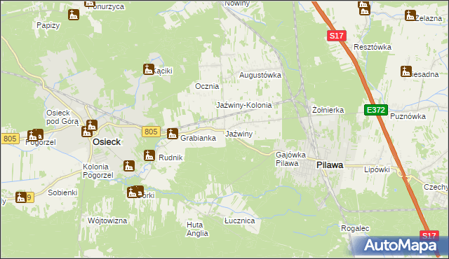 mapa Jaźwiny gmina Pilawa, Jaźwiny gmina Pilawa na mapie Targeo