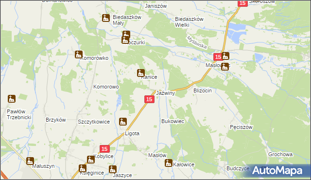 mapa Jaźwiny gmina Trzebnica, Jaźwiny gmina Trzebnica na mapie Targeo