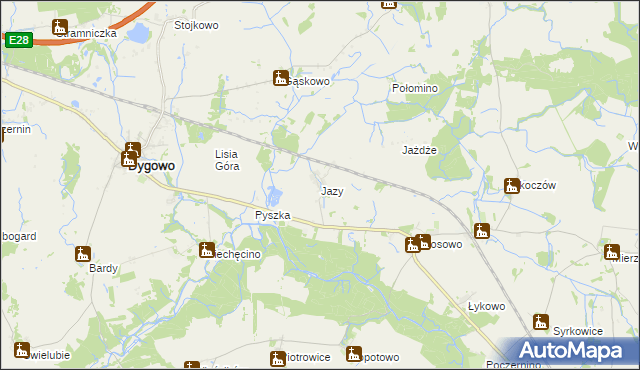 mapa Jazy gmina Dygowo, Jazy gmina Dygowo na mapie Targeo