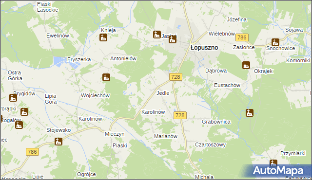 mapa Jedle gmina Łopuszno, Jedle gmina Łopuszno na mapie Targeo