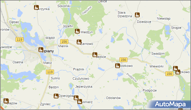 mapa Jedlice gmina Lipiany, Jedlice gmina Lipiany na mapie Targeo