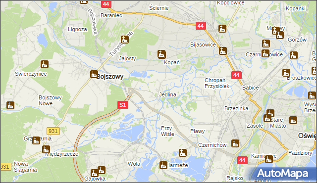 mapa Jedlina gmina Bojszowy, Jedlina gmina Bojszowy na mapie Targeo