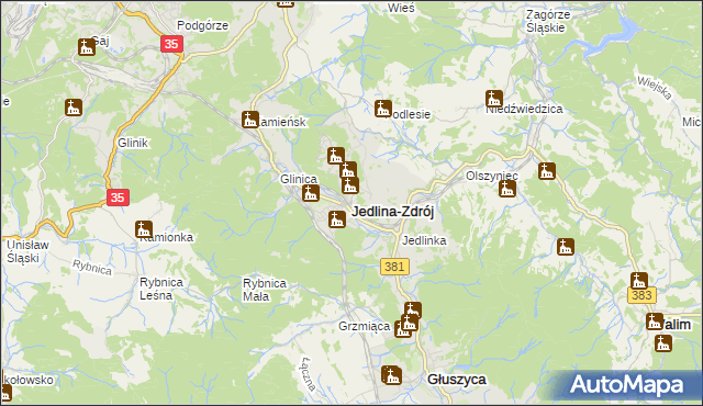 mapa Jedlina-Zdrój, Jedlina-Zdrój na mapie Targeo