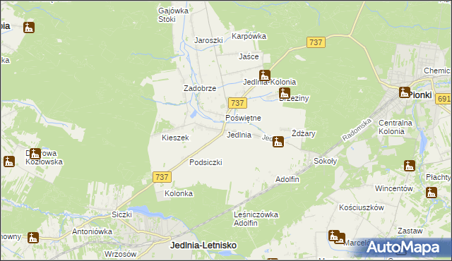 mapa Jedlnia, Jedlnia na mapie Targeo