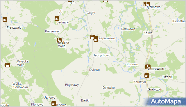 mapa Jędrychowo gmina Grunwald, Jędrychowo gmina Grunwald na mapie Targeo