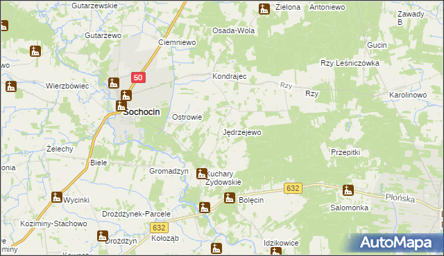 mapa Jędrzejewo gmina Sochocin, Jędrzejewo gmina Sochocin na mapie Targeo