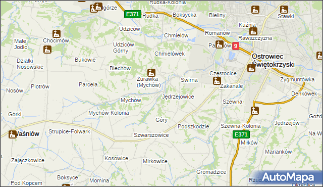 mapa Jędrzejowice gmina Bodzechów, Jędrzejowice gmina Bodzechów na mapie Targeo