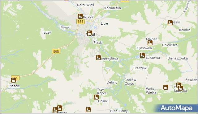 mapa Jędrzejówka gmina Narol, Jędrzejówka gmina Narol na mapie Targeo